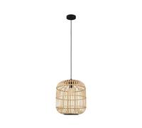 Eglo Suspension luminaire Bordesley, plafonnier suspendue bohème, lampe de salle à manger, lustre salon en acier en noir et boisnaturel, douille E27, Ø 34 cm