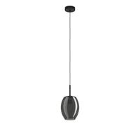 Eglo Suspension luminaire Cadaques, lampe de plafond suspendue, lustre salon ou salle à manger en métal noir et verre fumé noir transparent, douille E27, Ø 18 cm