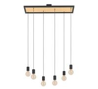 Eglo Suspension luminaire Consett, lustre à 6 lampes pour salon et salle manger, FSCM70HB, lampe de plafond suspendue en bois métal noir, douille E27