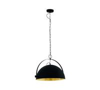 Eglo Suspension luminaire Covaleda 1, lustre suspendu industriel, vintage et rétro, lampe en acier noir et doré pour salon et salle à manger, douille E27, Ø 45,5 cm