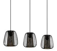 Eglo Suspension luminaire Curasao, lustre chambre à 3 flammes, plafonnier salon ou salle à manger en métal et textile noir, intérieur doré, douille E27