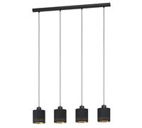 Eglo Suspension luminaire Esteperra à 4 lampes, lustre suspendu vintage et rétro, pour salon et salle à manger, acier et textile, noir et doré, douille E27, 94 cm