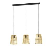 Eglo Suspension luminaire Eyam, lustre suspendu bohème à 3 lampes, lampe de salon et de salle à manger en métal noir et bois bambou, douille E27