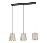 Eglo Suspension luminaire Fattoria, lustre à 3 lampes pour salon et salle à manger, lampe de plafond suspendue en tissu blanc et métal noir, douille E27, 90 cm