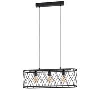 Eglo Suspension luminaire Giltspur, lustre chambre à 3 flammes, plafonnier salon ou salle à manger en métal noir, douille E27
