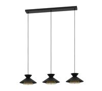 Eglo Suspension luminaire Grizedale, lustre à 3 lampes au design japonais, lampe de pladond suspendue pour salon et salle à manger, métal noir et laiton, douille E27, Ø 50 cm