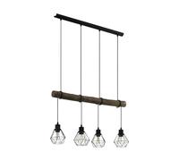 Eglo Suspension luminaire Horningtops à 4 lampes, lustre chambre vintage, industriel, rétro, plafonnier suspendu pour salon ou salle à manger, acier noir et bois naturel, douille E27, L 71 cm