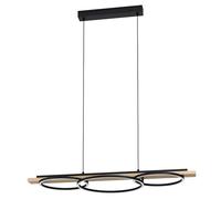 EGLO Suspension luminaire LED Boyal, lustre chambre à 3 flammes, plafonnier dimmable en métal noir, bois flambé et plastique pour salon ou salle à manger, douille E27