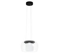 Eglo Suspension luminaire LED Briaglia-c, lampe de plafond suspendue dimmable, lustre salle à manger connecté en métal noir avec boule en verre et cylindre opaque, blanc chaud - froid, RVB