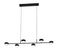 Eglo Suspension luminaire LED Clavellina, lustre à 6 lampes pour salon et salle à manger, lampe de plafond suspendue en métal noir et acrylique blanc, blanc chaud
