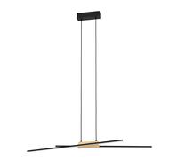 Eglo Suspension luminaire LED Panagria, lustre minimaliste, lampe de plafond à suspendre pour salon et salle à manger, FSC100HB, aluminium et acier noir, bois naturel, blanc chaud