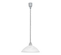 EGLO Suspension luminaire Lord 2, lustre suspendu réglable en hauteur, lampe de salon classique en métal couleur nickel mat, plastique gris et verre d'albâtre blanc, douille E27
