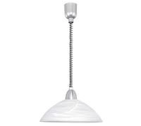 EGLO Suspension luminaire Lord 2, lustre suspendu réglable en hauteur, lampe de salon classique en métal couleur nickel mat, plastique gris et verre d'albâtre blanc, douille E27