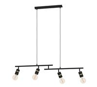 Eglo Suspension luminaire Lurone, lustre avec 4 spots orientables, plafonnier pour salon et salle à manger, métal noir et laiton, douille E27
