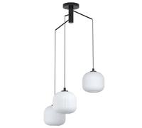 Eglo Suspension luminaire Mantunalle, lampe de plafond suspendue à 3 flammes, grappe de pendentifs, lustre salon ou salle à manger en métal noir et verre blanc, douille E27, Ø 62 cm