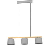 Eglo Suspension luminaire Mariel, lustre scandinave à 3 lampes pour salon et salle à manger, lampe de plafond suspendue en métal gris et bois nature, FSC100HB, douille E27