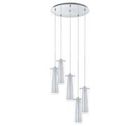 Eglo Suspension luminaire Pinto à 5 lampes, lustre suspendu en acier aspect chromé, verre transparent et opale mat, blanc, pour salon et salle à manger, douille E27