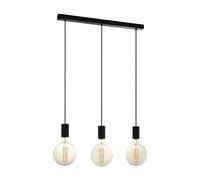 Eglo Suspension luminaire Pozueta à 3 lampes, supports ampoules suspendus, style vintage et industriel, pour salon et table à manger, acier noir, douille E27, 84 cm