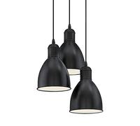 Eglo Suspension luminaire Priddy à 3 lampes, lustre suspendu vintage au design industriel et rétro, acier noir et blanc, douille E27