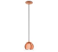Eglo Suspension luminaire Rocamar, lustre suspendu en métal aspect cuivre et verre transparent, lampe de salon et de salle à manger, douille E27