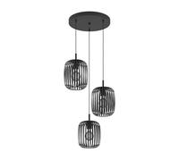 Eglo Suspension luminaire Romazzina, lustre à 3 lampes pour salon et salle à manger, lampe de plafond suspendue, métal noir, douille E27, Ø 46 cm