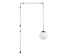EGLO Suspension luminaire Rondo 3, lampe de plafond suspendue avec câble et prise, lustre pour salon et salle à manger, métal noir et verre blanc, douille E27