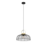 EGLO Suspension luminaire Roundham, lustre pour salon et salle à manger, lampe de plafond suspendue en métal noir et laiton, douille E27, Ø 45 cm