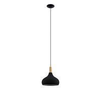 Eglo Suspension luminaire Sabinar, lustre scandinave pour salon et salle à manger, lampe de plafond suspendue en métal noir et bois nature, FSC100HB, douille E27, Ø 28 cm