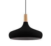 Eglo Suspension luminaire Sabinar, lustre scandinave pour salon et salle à manger, lampe de plafond suspendue en métal noir et bois nature, FSC100HB, douille E27, Ø 40 cm