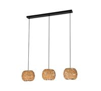 Eglo Suspension luminaire Sheldon, plafonnier suspendu pour salle à manger à 3 lampes, lustre bohème, abat-jour en raphia papier, douille E27, 91 cm