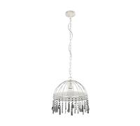 Eglo Suspension luminaire Steeleville, lustre chambre suspendu élégant au style vintage, plafonnier table à manger en métal blanc, patine brune et cristal de verre, douille E27