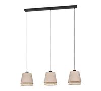 Eglo Suspension luminaire Tabley, lustre naturel à 3 lampes pour salon et salle à manger, lampe de plafond suspendue en bambou et lin, douille E27, 89 cm