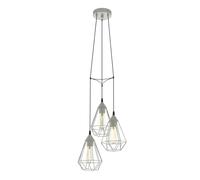 Eglo Suspension luminaire Tarbes, plafonnier suspendu à 3 lampes, lampe pour salle à manger, lustre salon en métal gris, douille E27, Ø 31 cm