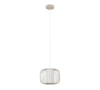 Eglo Suspension luminaire Terrarosa, lustre pour salon et salle à manger, lampe de plafond suspendue en métal couleur sable et tissu blanc, douille E27, Ø 28,5 cm