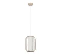 Eglo Suspension luminaire Terrarosa, lustre pour salon et salle à manger, lampe de plafond suspendue en métal couleur sable et tissu blanc, douille E27, Ø 24 cm