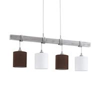 Eglo Suspension luminaire Townshend 2, Lampe de salon et salle à manger en Bois Acier Blanc Patine et Textile Lin Blanc, Marron, douille E27
