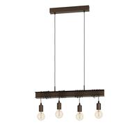 EGLO Suspension luminaire Townshend 4, lustre chambre vintage et industriel à 4 flammes, plafonnier salon ou salle à manger en métal marron antique, douille E27