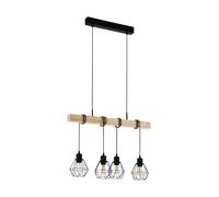 Eglo Suspension luminaire Townshend 5, lustre à 4 lampes, abat-jour suspendus au design vintage et industriel, éclairage rétro en acier noir et bois, douille E27