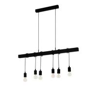 Eglo Suspension luminaire Townshend bois vintage, plafonnier suspendu pour salle à manger, 6 lampes, lustre chambre design vintage industriel, lustre chambre avec douille E27, noir