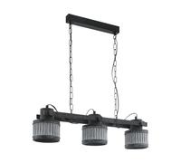 Eglo Suspension luminaire Turrock, lustre chambre vintage et industriel à 3 flammes, plafonnier salon ou salle à manger en métal noir et patine grise, douille E27