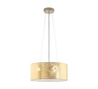 Eglo Suspension luminaire Viserbella, lustre suspendu vintage en acier et textile couleur champagne, lampe dorée pour salon et salle à manger, douille E27, Ø 53 cm
