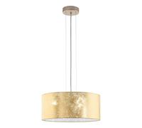 Eglo Suspension luminaire Viserbella, lustre suspendu vintage en acier et textile couleur champagne, lampe dorée pour salon et salle à manger, douille E27, Ø 53 cm