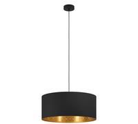 Eglo Suspension luminaire Zaragoza, lustre pour chambre, salon et salle à manger, lampe de plafond suspendue, abat-jour en tissu noir et doré avec décor, douille E27, Ø 53 cm