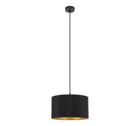 Eglo Suspension luminaire Zaragoza, lustre pour chambre, salon et salle à manger, lampe de plafond suspendue, abat-jour en tissu noir et doré avec décor, douille E27, Ø 38 cm
