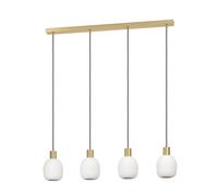 Eglo Suspension Manzanares 4 flammes, lampe plafond métal laiton, boules verre opal blanc mat, douilles E27, L 97 cm, pour table à manger