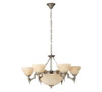 Eglo Suspension Marbella, lampe suspendue vintage à 9 flammes, style rustique, en fonte de métal brunie, verre albâtre champagne, lampe de salle à manger, suspension pour salon avec douille E14