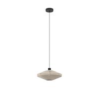 Eglo Suspension Midsumer, lampe suspendue pour table à manger, luminaire de salle manger style japonais, métal noir et tissu crème, douille E27, Ø 38 cm