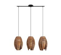 Eglo Suspension Mongu 1, lampe suspendue 3 flammes vintage, style africain boho, abat-jour en rotin et acier, lampe à manger, salon, naturel, noir, douille E27