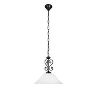 Eglo Suspension Murcia, lampe suspendue vintage 1 flamme, style rustique, suspension en acier noir, verre albâtre blanc, lampe de table à manger, lampe de salon suspendue avec douille E27