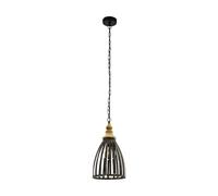 Eglo Suspension Oldcastle, lampe suspendue 1 flamme style industriel vintage rétro, suspension en acier et bois noir marron, lampe de salle à manger et salon avec douille E27, Ø 25,5 cm